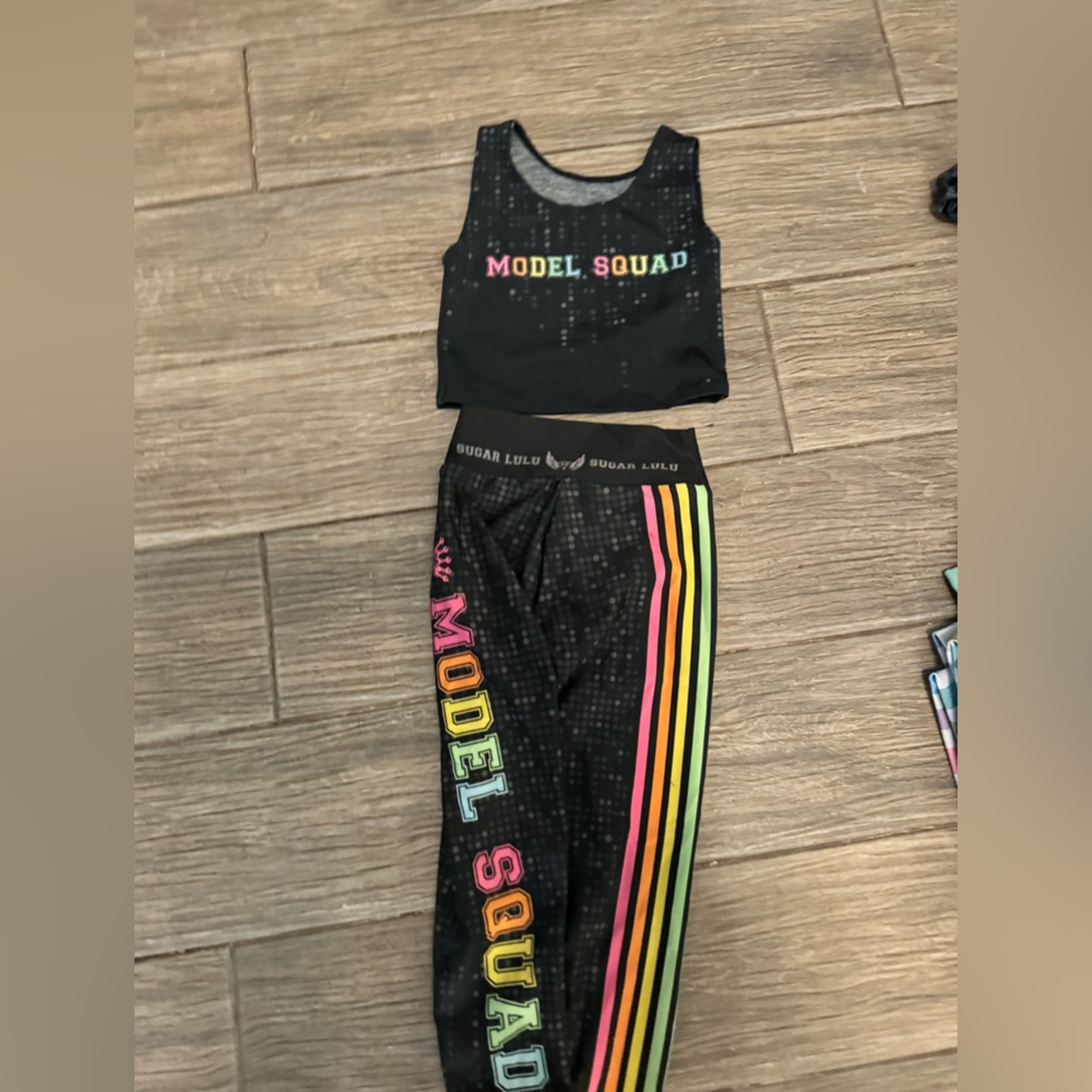 Sugarlulu girl med athletic,gymnastics,cheer dance setMODEL SQUAD RAINBOW STRIPE